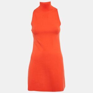 Courrèges Orange Logo Embossed Knit A-Line Mini Dress S